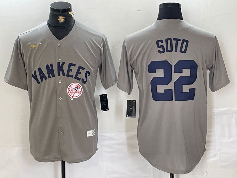 Men New York Yankees #22 Soto Grey Throwback Nike Game 2024 MLB Jersey style 10